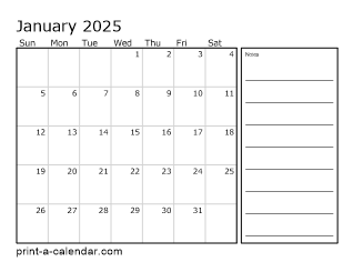 2025 Monthly Calendar with Notes