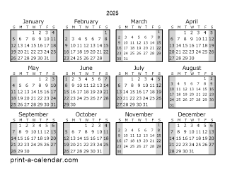 2025 Yearly Calendar (Style 1)